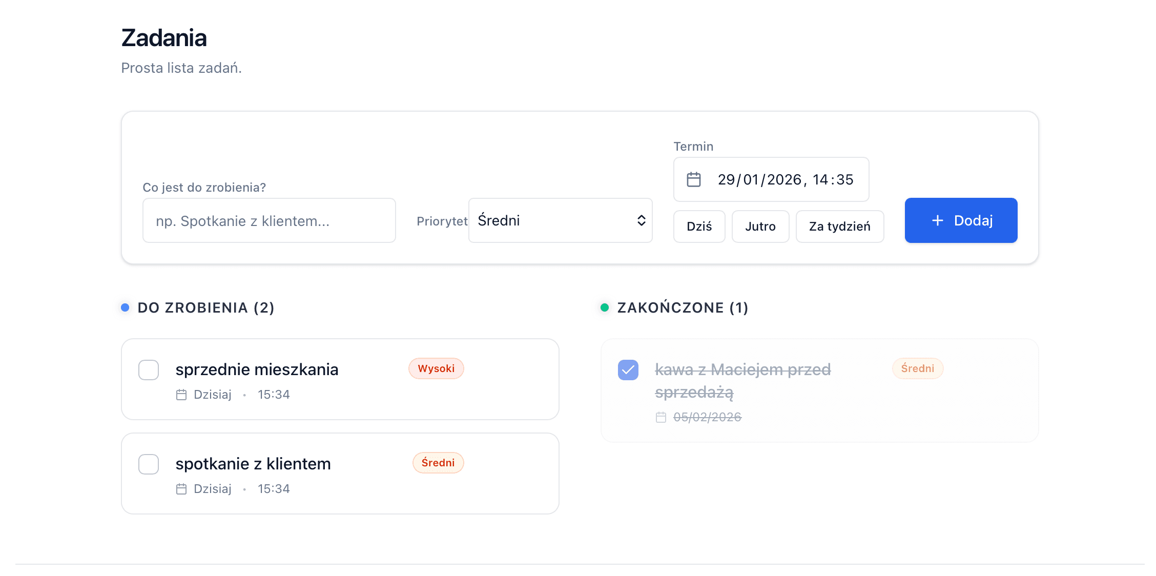 Przegląd leadów i zadań